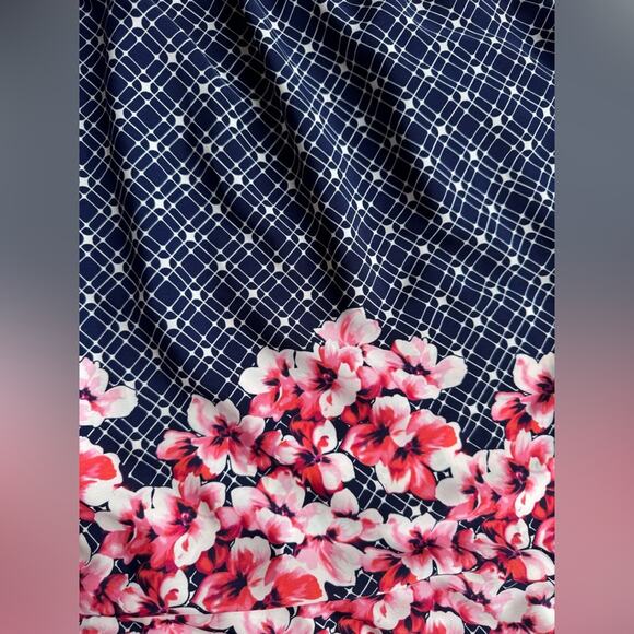 41 Hawthorn Kaziah Shirt Dress Cinch Waist Button Gingham Navy Pink Floral Large - Picture 4 of 10